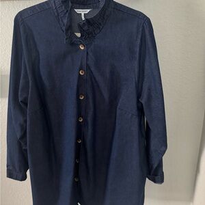 Foxcroft Navy Blue Blazer with Ruffle Collar